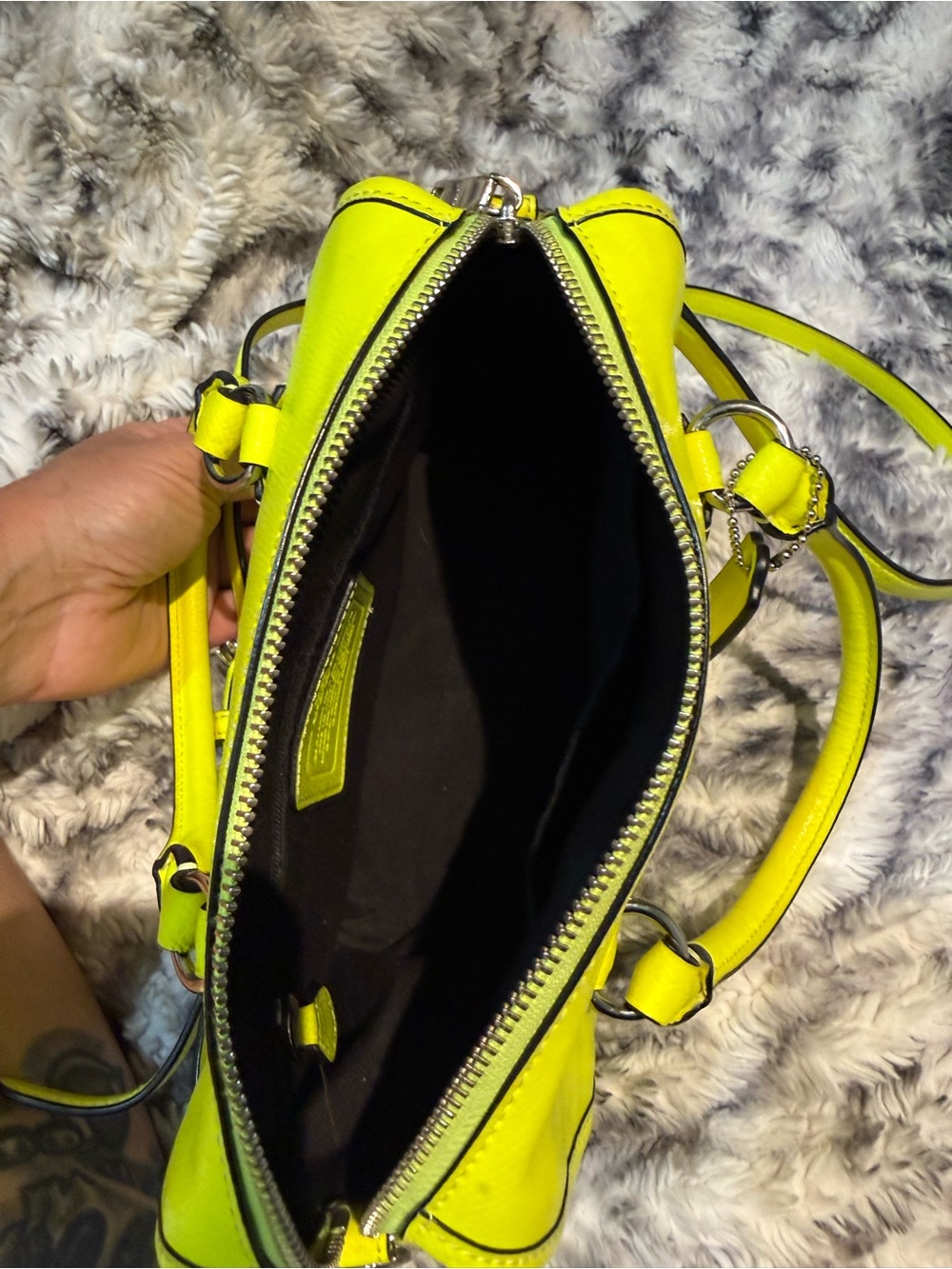 Coach Neon Yellow Pebbled Leather - Mini Bennett- Satchel with Dual Handles - Picture 6 of 6